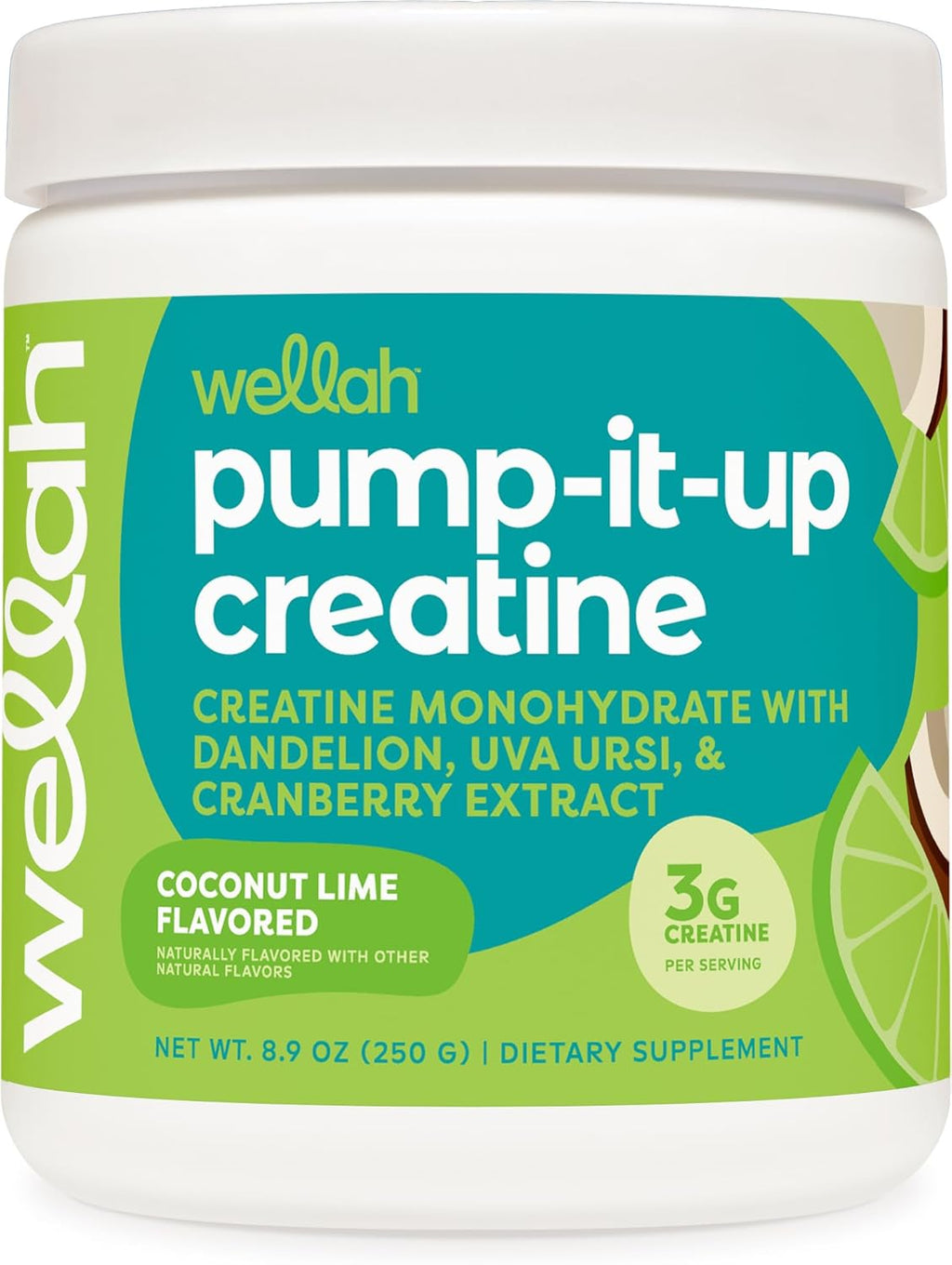 Wellah Creatine for Women - Creatine Monohydrate with Dandelion & Cranberry Extract (50 Servings, Coconut Lime)