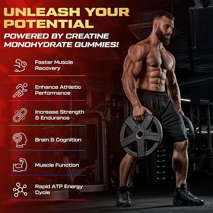 Creatine Monohydrate Gummies for Men & Women, 9000MG Creatine Gummies Sugar Free - Mixed Flavored with L-Taurine, BCAA 2:1, B12 B6 for Boost Strength, Focus & Endurance, Vegan, Non-GMO, 120pcs