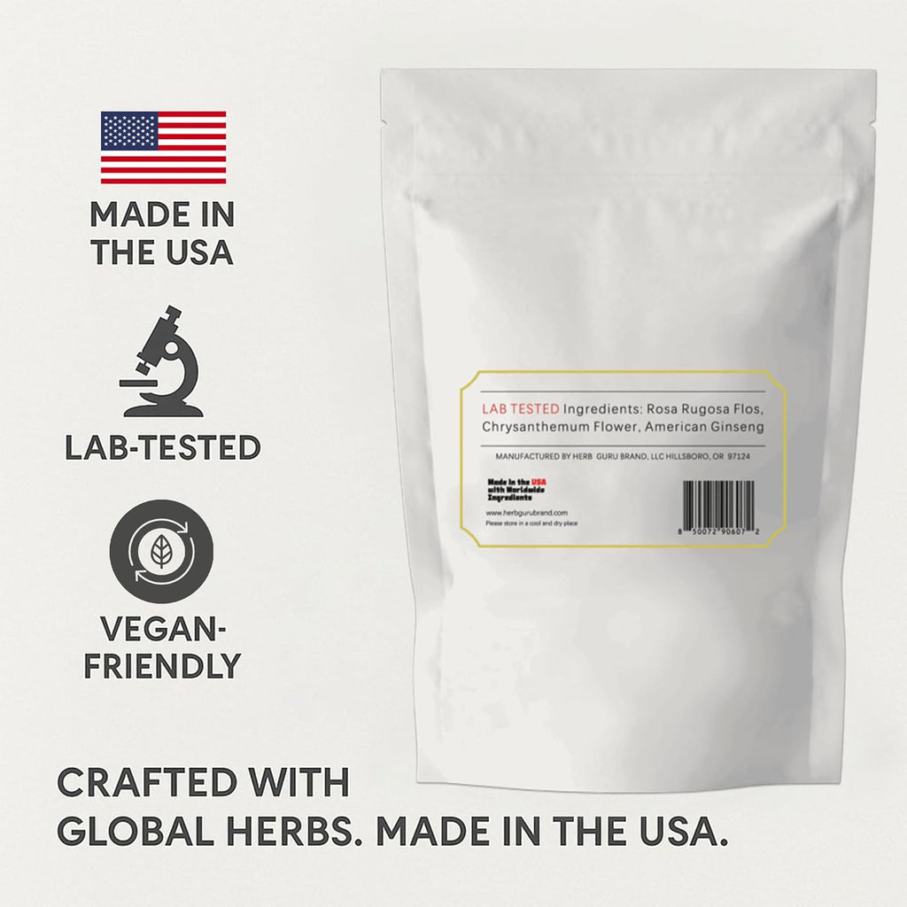 Herb Guru Floral Harmony Ginseng Herbal Blend with Rosa Rugosa and Chrysanthemum Flowers Natural Tea in Convenient Tea Bags | Herbal Infusion for Relaxation Wellness and Daily Balance