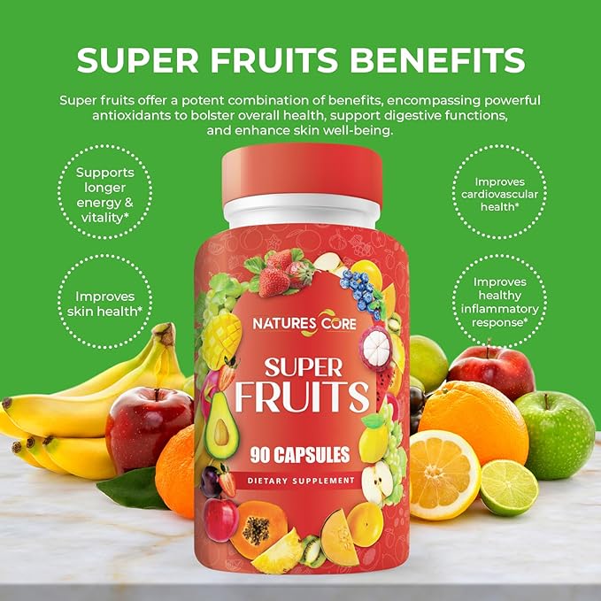 Nature's Core Fruit and Veggie Supplement - 360 Capsules -100% Whole Super Fruit and Super Vegetable Supplements & Vitamin, Made in USA, Soy Free, Vegan- 90 Count (Pack of 4)