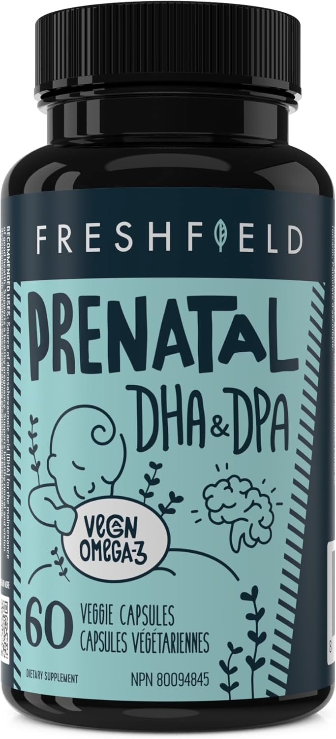 Freshfield Prenatal Vegan Omega 3 DHA: Sustainable, Carrageenan Free, Third Party Tested, Compostable Bottle, Carbon Neutral. Supports Heart, Brain, Joint Health w/DPA