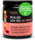 LEGION Pulse Pre Workout Supplement - All Natural Nitric Oxide Preworkout Drink to Boost Energy, Creatine Free, Naturally Sweetened, Beta Alanine, Citrulline, Alpha GPC (Caffeine Free Fruit Punch)