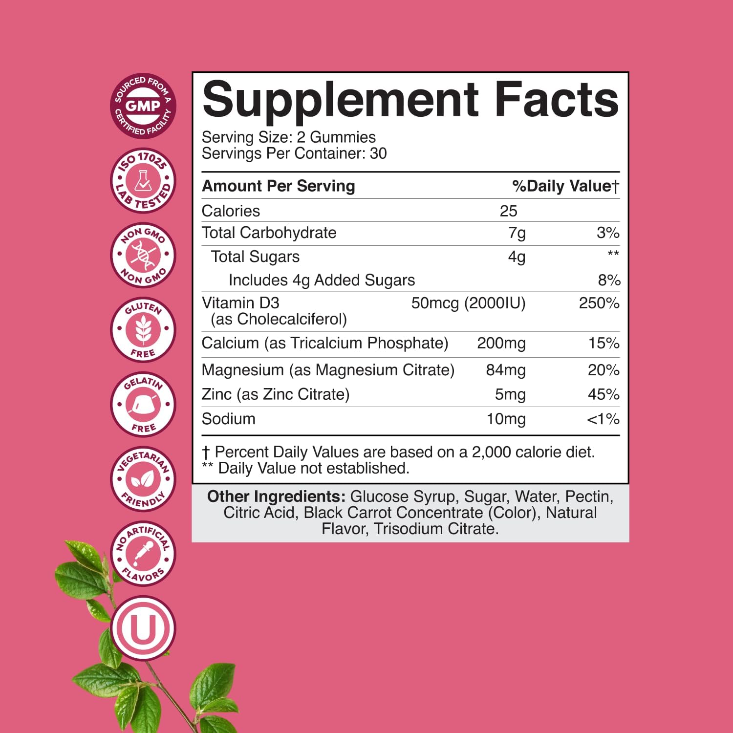 Calcium Magnesium Zinc Gummies - Magnesium Zinc Calcium Supplement Gummies with Vitamin D3 for Teeth and Bone Health - Certified Kosher Non-GMO Gelatin Free & Vegetarian Friendly (3 Month Supply)