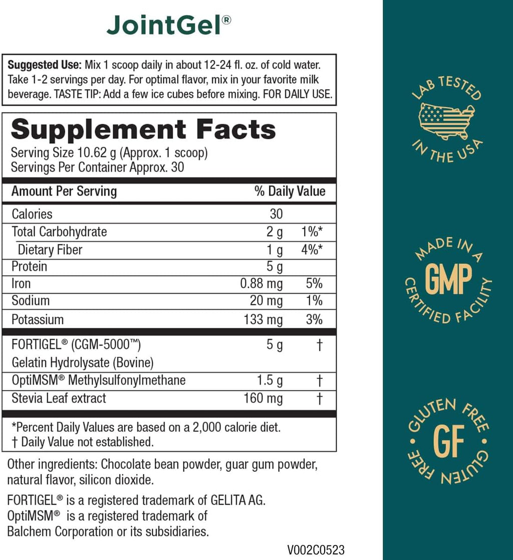 Purity Products JointGel Formula - Collagen Peptides + MSM - Supports Joint Function + Flexibility While Fortifying Joint Cartilage - Dual Action - Daily Powder - 30 Servings (30 Servings, Chocolate)