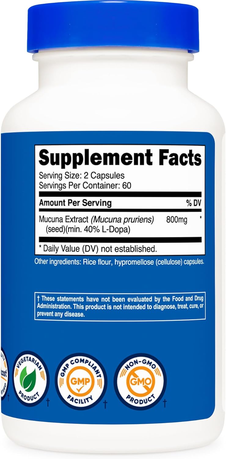 Nutricost Mucuna Pruriens 400mg, 120 Capsules - 800mg Per Serving, Veggie Caps, from Mucuna Pruriens Seed
