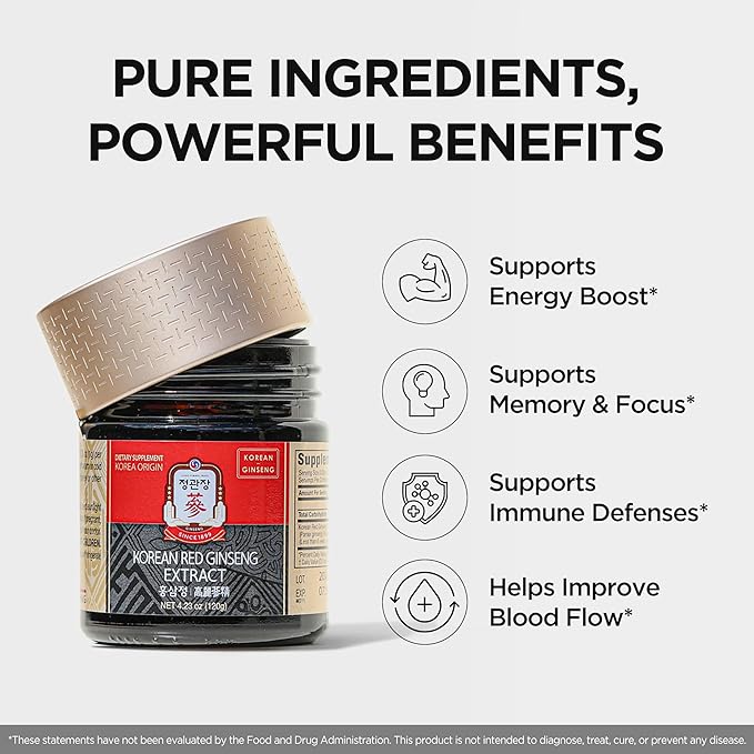 JUNG KWAN JANG Korean Red Panax Ginseng Concentrated Extract 50g - Korean Ginseng Roots, Boosts Immune System, Energy, Stamina, Healing/Recovery, Focus/Fatigue