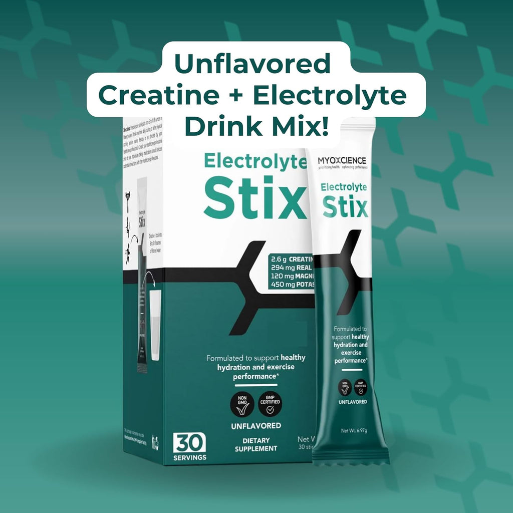 MYOXCIENCE Electrolyte STIX | Creatine Electrolyte Powder | Recovery from Exercise & Muscle Development w/Real Salt (Unflavored) (Stix 30 ct)