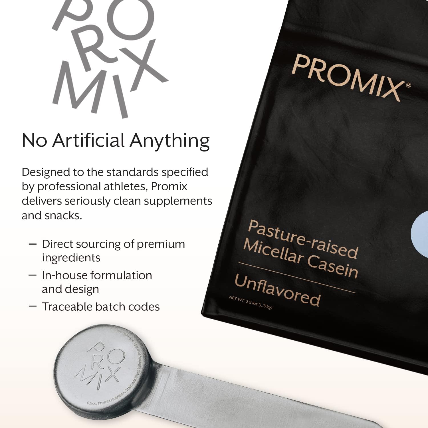 ProMix Nutrition Casein Protein Powder - Grass-Fed, Pasture Raised, Slow Release Micellar Casein - Gluten-Free - Unflavored, 2.5 Pound (Pack of 1)