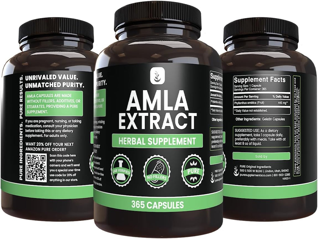 PURE ORIGINAL INGREDIENTS Amla Extract (365 Capsules) No Magnesium Or Rice Fillers, Always Pure, Lab Verified