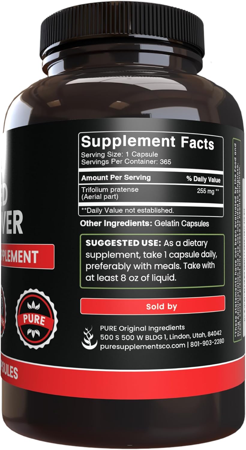 PURE ORIGINAL INGREDIENTS Red Clover (365 Capsules) No Magnesium Or Rice Fillers, Always Pure, Lab Verified