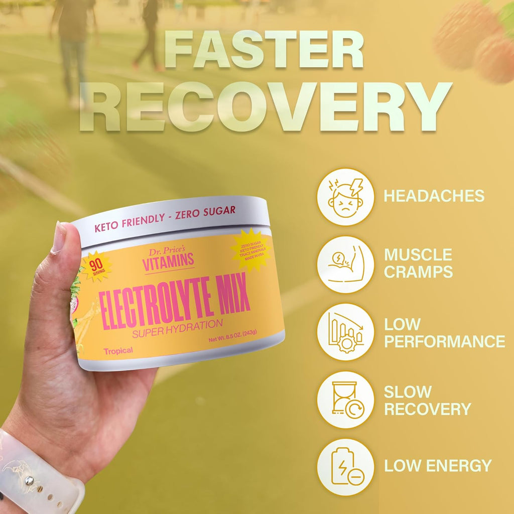 Dr. Price’s Electrolyte Mix | Sugar-Free Hydration Powder with 72+ Trace Minerals | No Sugar, Fast-Dissolving Electrolytes Powder Packets | Tropical, 90 Servings