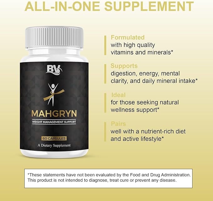 BLUE VIBE Mahgryn Advanced Maximum Strength Overall Health & Wellness Support Supplement, Mahgryn Premium All Natural Daily Health Management Support Formula Supplement (5 Pack - 300 Capsules)