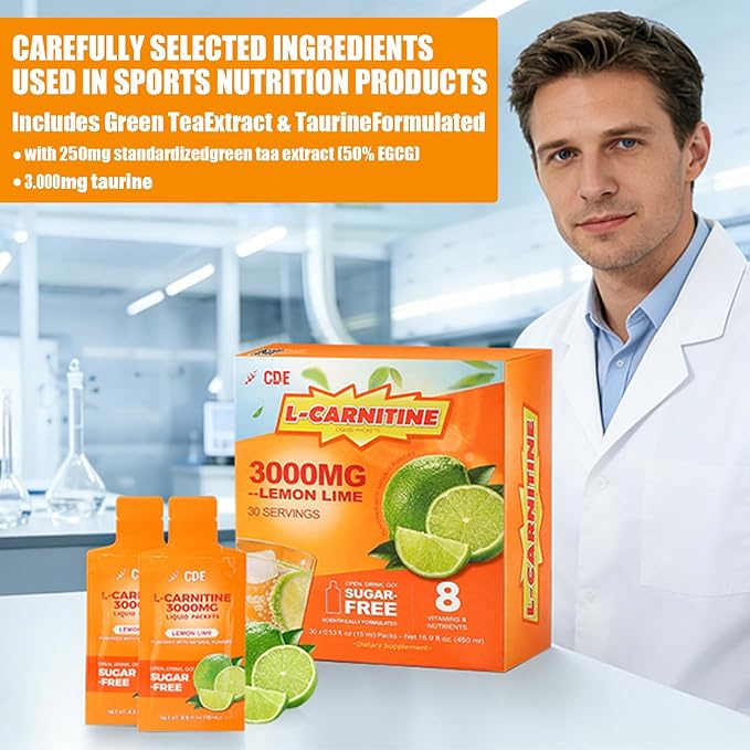 L-Carnitine Liquid Supplement with l carnitine 3000 and l carnitine – Pre-Workout Formula with Green Tea, Taurine & Electrolytes for Active Performance (30 Sachets)