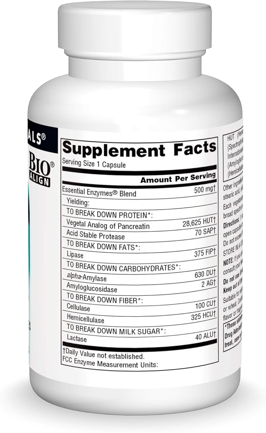 Source Naturals Essential Enzymes 500mg Bio-Aligned Multiple Enzyme Supplement Herbal Defense for Digestion, Gas, Constipation & Bloating Relief - Supports Immune System* - 120 Vegetarian Capsules