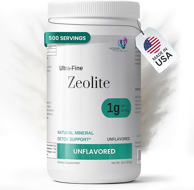 Organic Excellence Zeolite Clinoptilolite Powder – Pure Micronized Mineral Supplement – Supports Gut Health, Cleansing Support & Internal Balance – Non-GMO, Vegan – 500 Servings