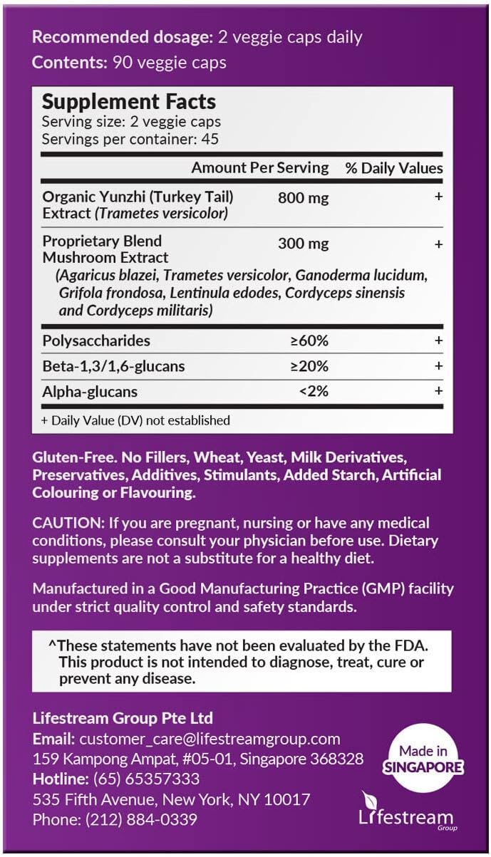 LABO Nutrition Bioactive Organic Yunzhi/Turkey Tail Ultra - 7 Mushroom Extract Supplement, Turkey Tail Cordyceps Maitake Reishi Agaricus blazei Shiitake for Immunity No Fillers Vegan USDA Organic