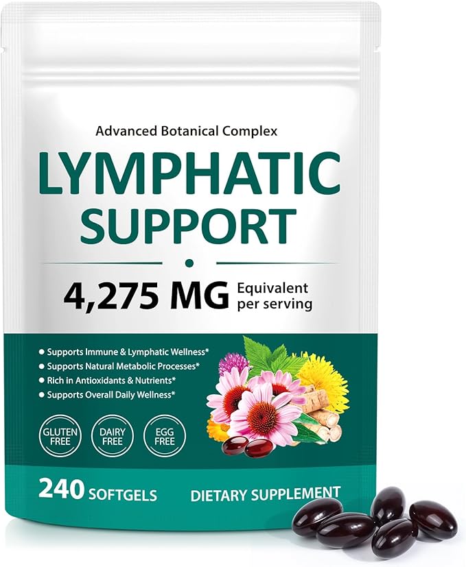 Lymphatic Support Supplement – Advanced Botanical Complex with Echinacea, Dandelion & Elderberry – Antioxidant-Rich Daily Wellness Formula – 240 Softgels