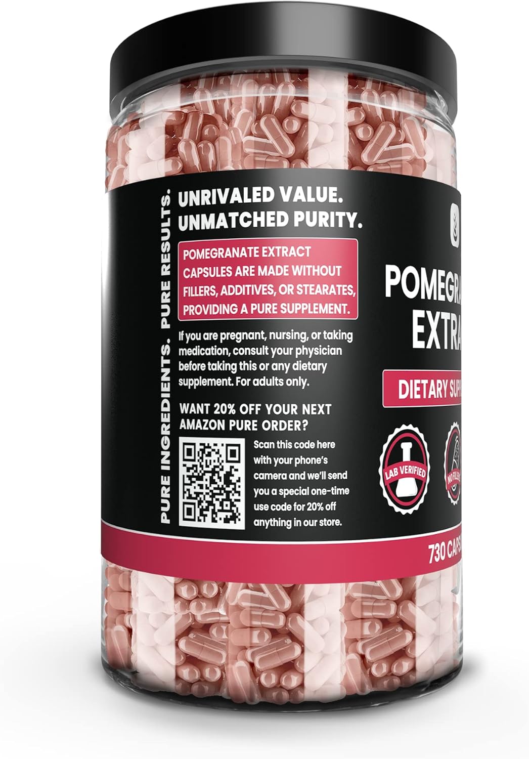 Pure Original Ingredients Pomegranate Extract (730 Capsules) No Magnesium Or Rice Fillers, Always Pure, Lab Verified