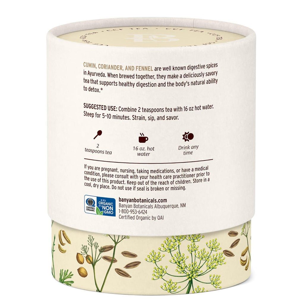 Banyan Botanicals CCF Tea (Cumin, Coriander, Fennel) – Organic Digestion Tea – Traditional Ayurvedic Detox Tea For Supporting Digestion & Gentle Cleansing – 3.5 oz – Non-GMO Sustainably Sourced Vegan