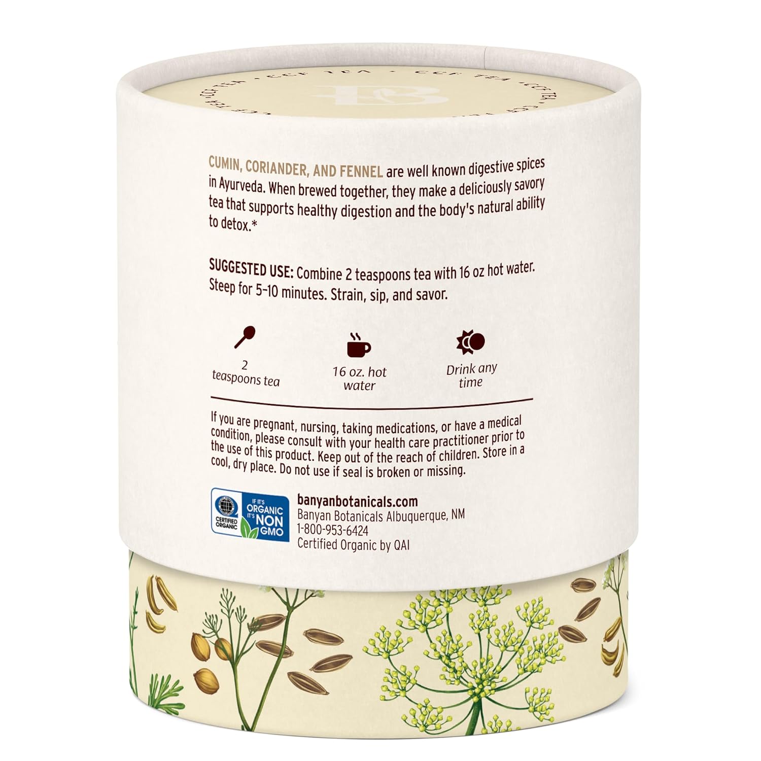 Banyan Botanicals CCF Tea (Cumin, Coriander, Fennel) – Organic Digestion Tea – Traditional Ayurvedic Detox Tea For Supporting Digestion & Gentle Cleansing – 3.5 oz – Non-GMO Sustainably Sourced Vegan