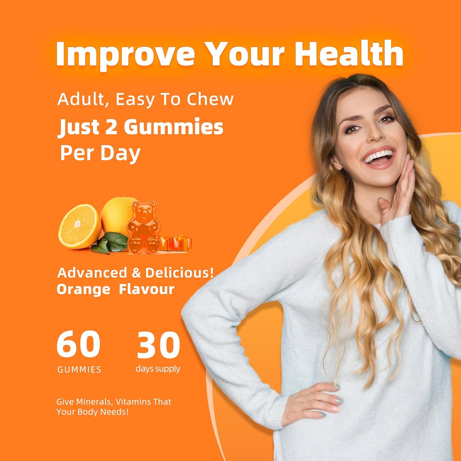 Calcium Magnesium Zinc Gummies with Vitamin D3 & K2 - High Potency Enhanced Absorption -60 OrangeGummies Flavored