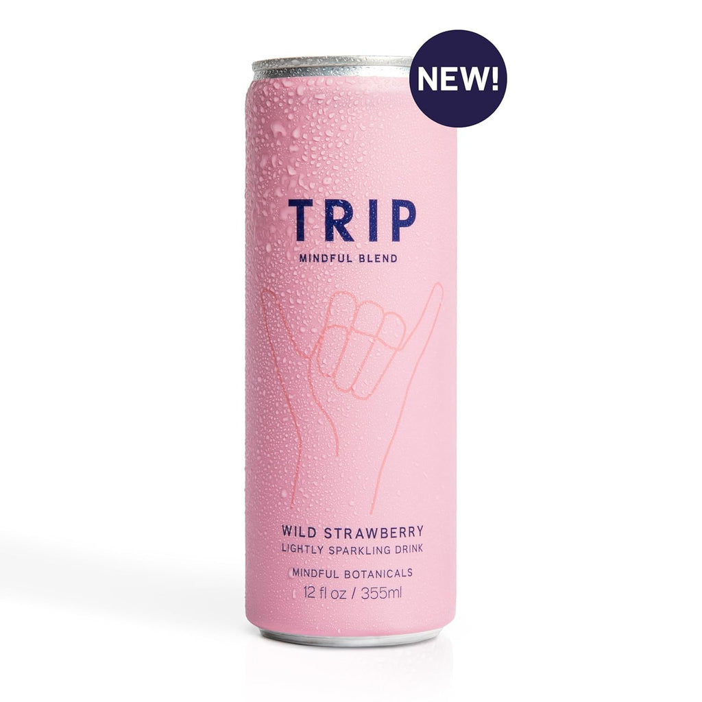 Trip Drink Mindful Blend, Lightly Sparkling Calming Drink, Adaptogen Drink 120 MG Magnesium Citrate with Ashwagandha, Lions Mane & L Theanine, No Added Sugar, Low Calorie, Vegan, Wild Strawberry, 12 Oz, 12Pk