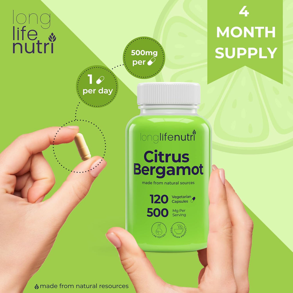 Citrus Bergamot Extract 500mg - 120 Vegetarian Capsules, 40% Polyphenolic Flavanones, 4-Month Supply, Plant-Based Anti-Oxidant, Tested, Made in USA
