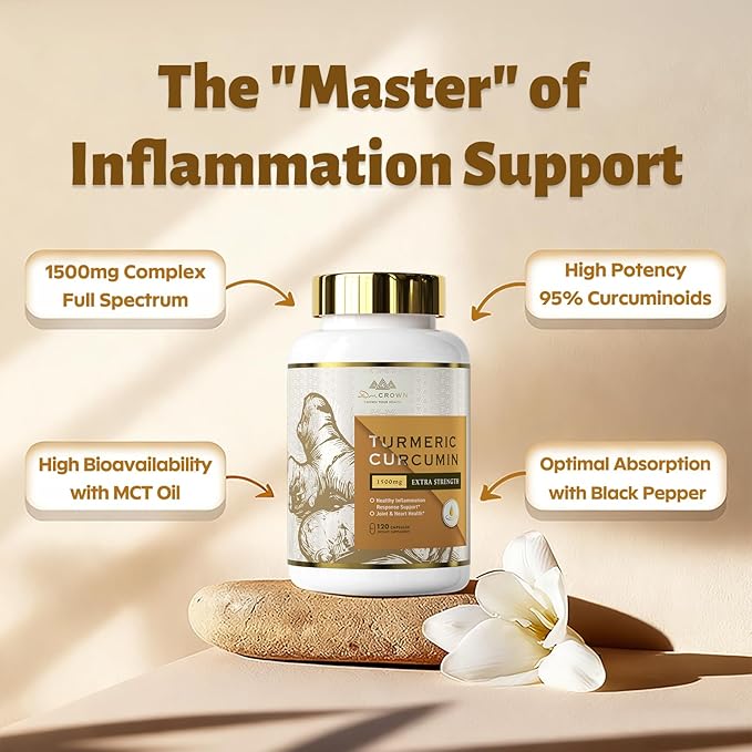 Turmeric Curcumin Supplement 1,500mg, 95% Standardized Curcuminoid with Ginger, MCT Oil, & Black Pepper for Better Absorption, for Antioxidant & Joint Support, 240 Capsules