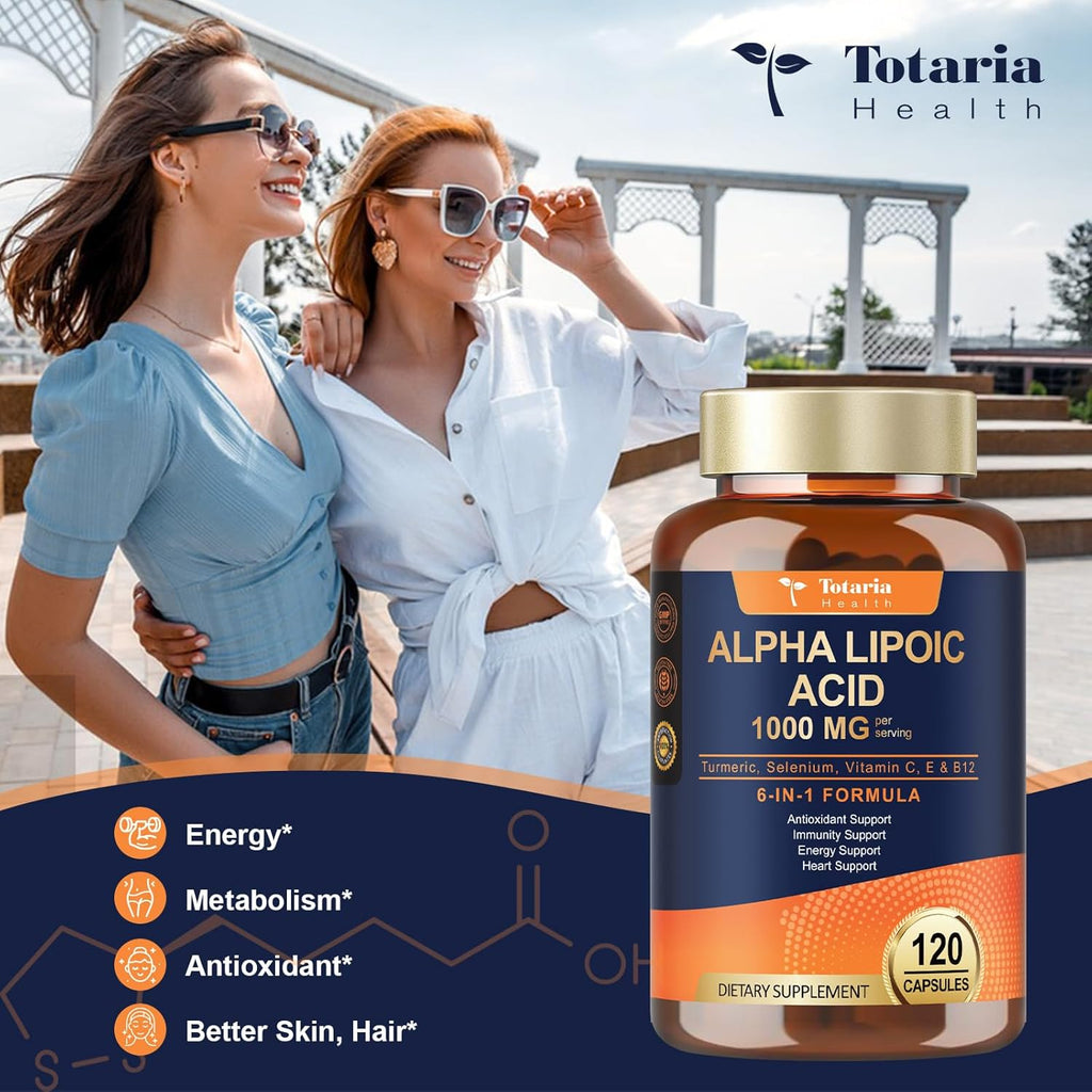 2 Packs Alpha Lipoic Acid 1000mg Antioxidant Supplement Capsules for Neuropathy Support Supplement Nerve Health, Liver Detox, Antioxidant, Metabolism and Cell Energy, Anti-Aging - Non-GMO, Gluten Free