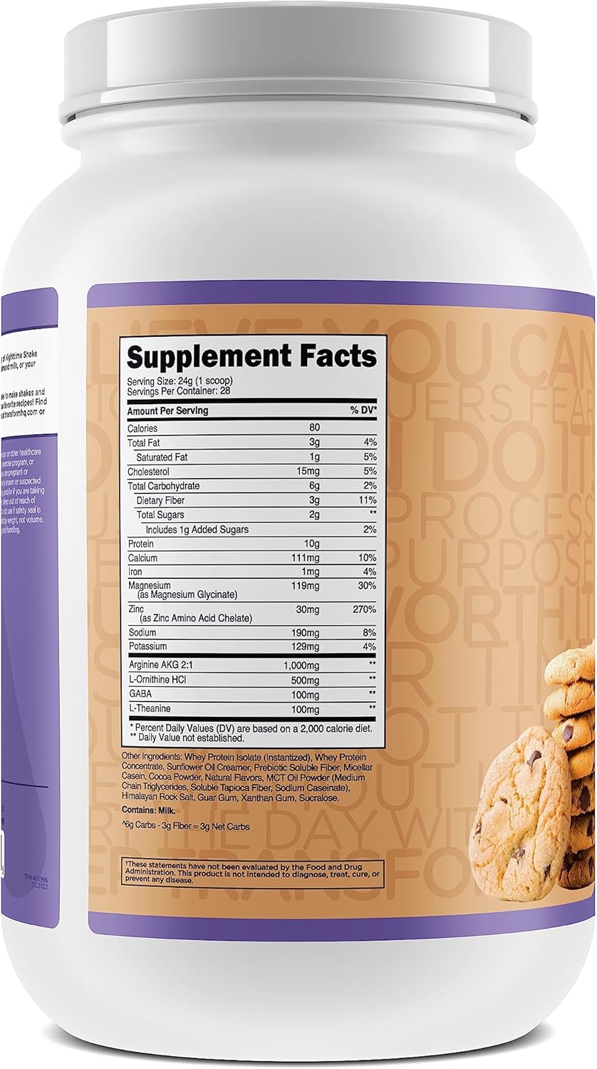 TransformHQ Nighttime Shake, Sleep + Protein Blend, 28 Servings, Chocolate Chip Cookie Flavor