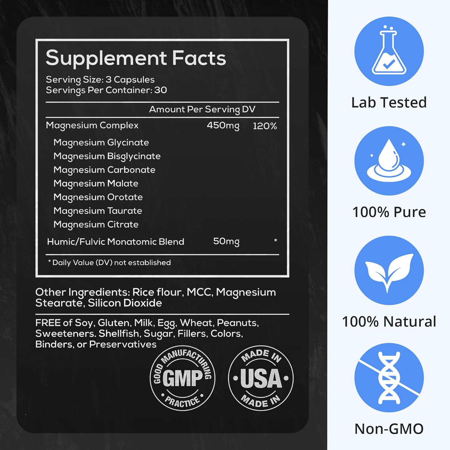Wild Foods Magnesium Complex Supplement with 7X Forms, 90 Capsules | High Absorption, Full Spectrum, Easy Digestion | 500mg Glycinate, Bisglycinate, Malate, Orotate, Citrate, Taurate