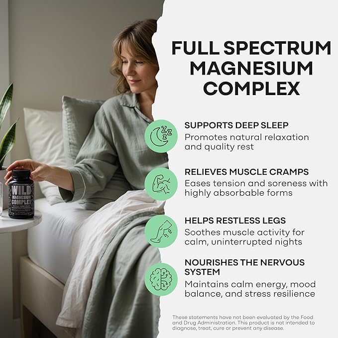 Wild Magnesium Complex for Women & Men – 7 Magnesium Forms in One: Glycinate, Citrate, Malate & More – High-Absorption Magnesio Complex with Fulvic Mineral Blend – 90 Capsules, 450 mg (Pack of 2)