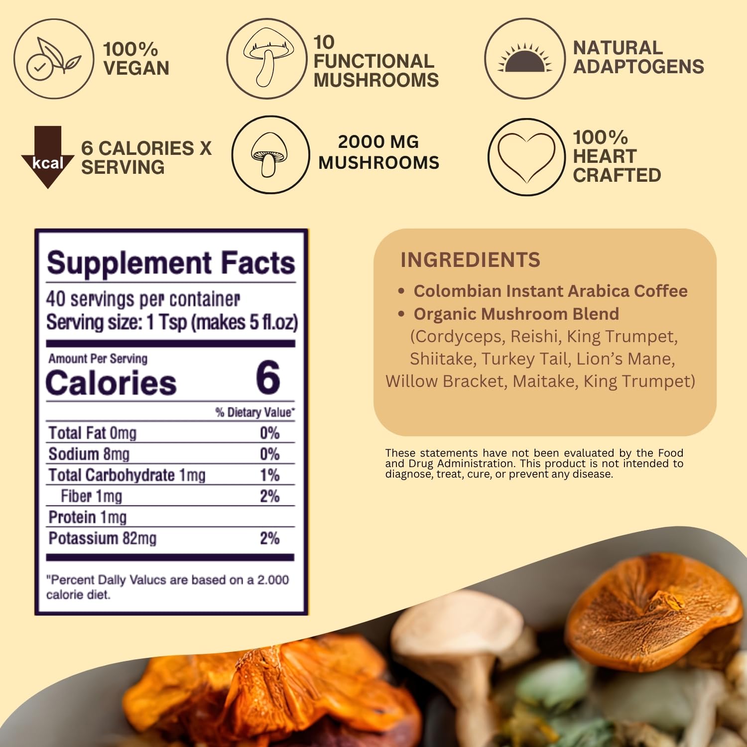 SAYUU 10 Mushroom Coffee Blend - Premium Colombian Coffee with Lion's Mane, Reishi, Cordyceps, Chaga, Maitake, Shiitake & Turkey Tail - Energy, Focus & Immune Support - Organic 40 Servings