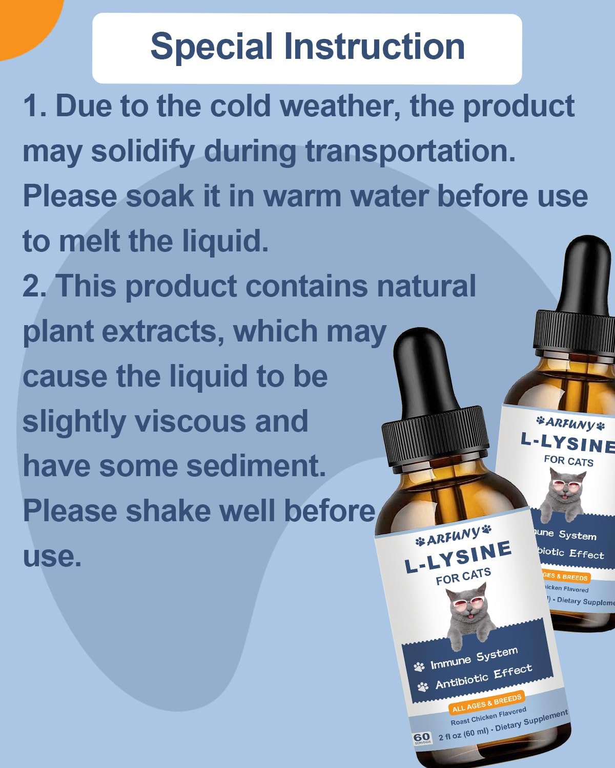 L-ysine Supplement for Cats - Immune Support - 60ML Lysine for Feline Respiratory, Sneezing, Runny Nose, Eye Function - Natural Cat Antibiotic Drops - Roast Chicken Flavor
