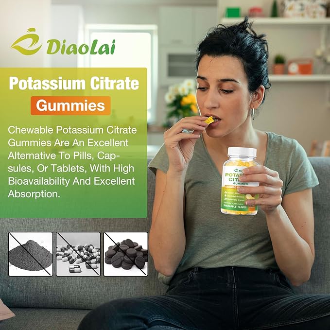 Potassium Citrate 1500mg Gummies - Potassium Supplement for Women & Men, Supports Leg Cramp Relief & Muscle Health, Vegan, Pineapple Flavor (120 Count)