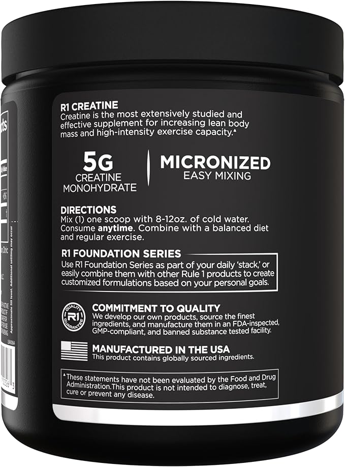 Rule 1 Creatine Powder – Pure Micronized Creatine Monohydrate for High-Intensity Exercise and Lean Body Mass Support, Flavored and Unflavored (30 Servings, Fruit Punch)