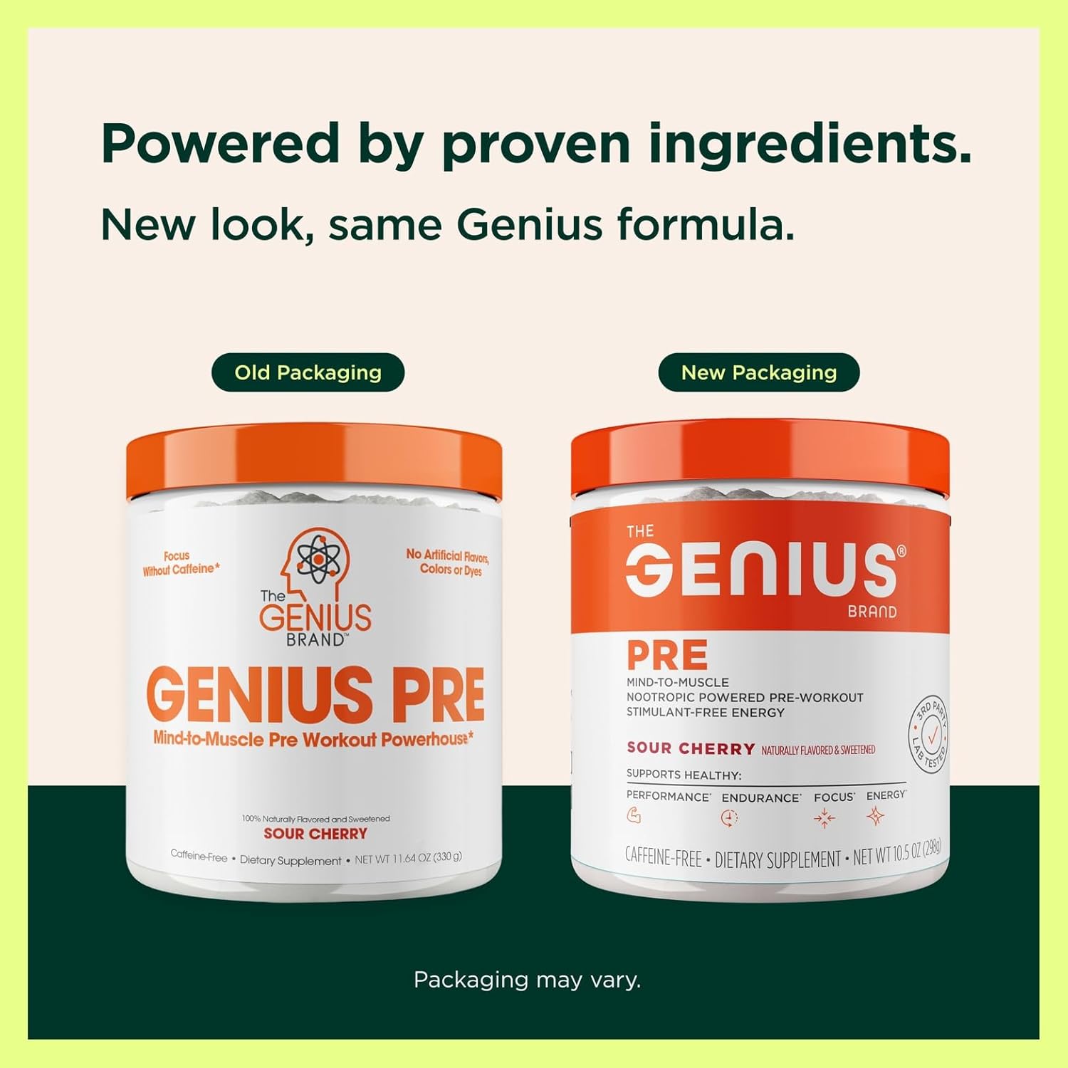 The Genius Brand Genius Pre - Clean Pre-Workout Powder for Energy, Focus & Fitness Support - No Artificial Flavors, Preservatives, or Proprietary Blends - Non-GMO - 20 Servings - Sour Cherry