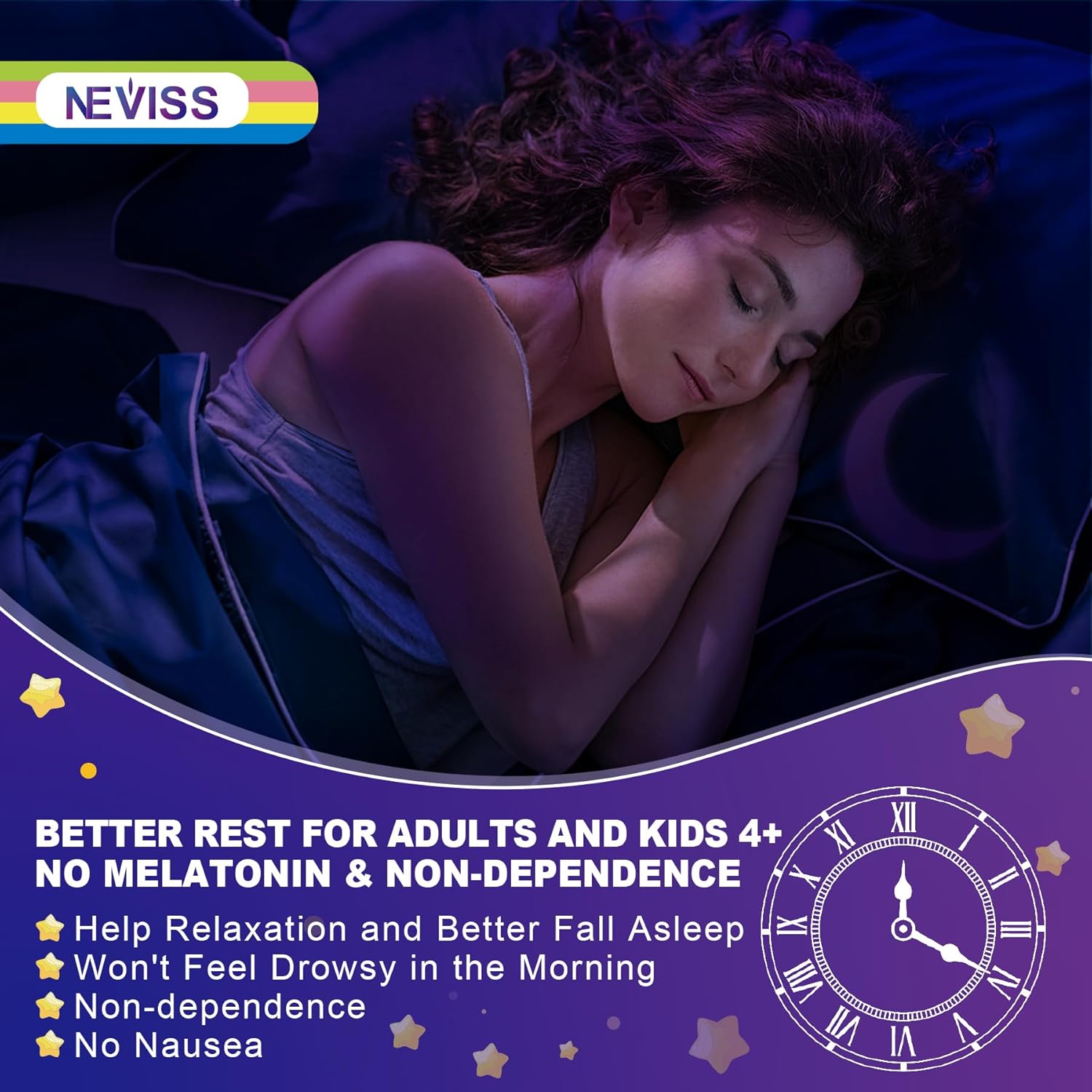 Neviss Magnesium Glycinate + Calcium Filled Gummies for Adults and Kids 4+, Kids Sleep Gummies Melatonin Free, No Sugar Magnesium Supplement w/B6 D3, L-Theanine for Zzz Relax, Brain,Bone,Muscle 2Pack
