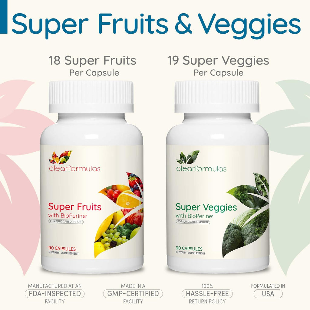 Daily Fruit and Veggies Supplement for Adults - Super Fruits and Vegetables Supplement with 37 Different Super Foods for Overall Health Wellness and Immune Support - Non-GMO and Vegan (30 Servings)