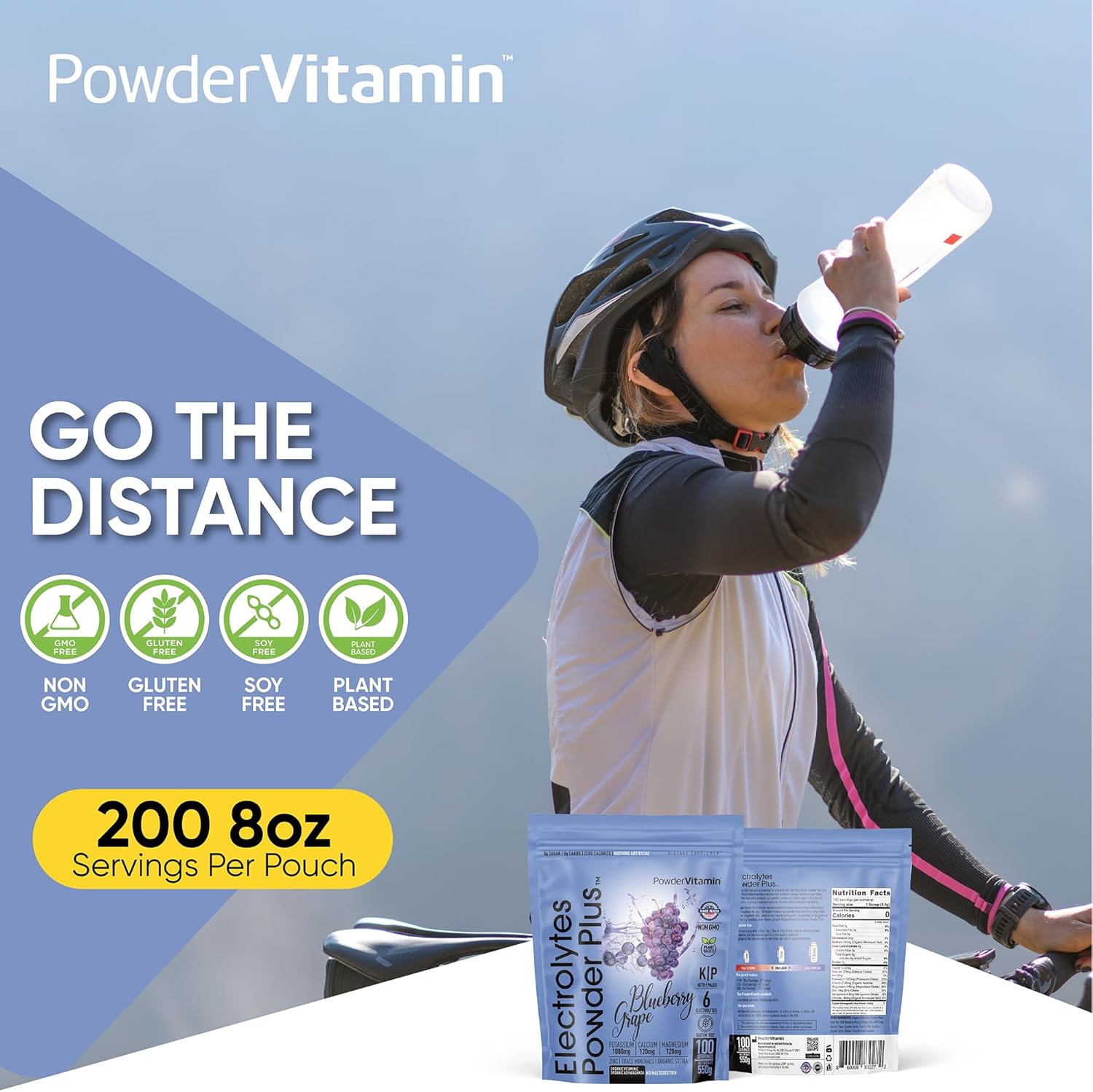 Electrolytes Powder Plus (100 Servings) Blueberry Grape Electrolyte Powder Sugar Free, Keto, 0 Sugar, No Maltodextrin, 1000mg Potassium,120mg Calcium,120mg Magnesium, Hydration