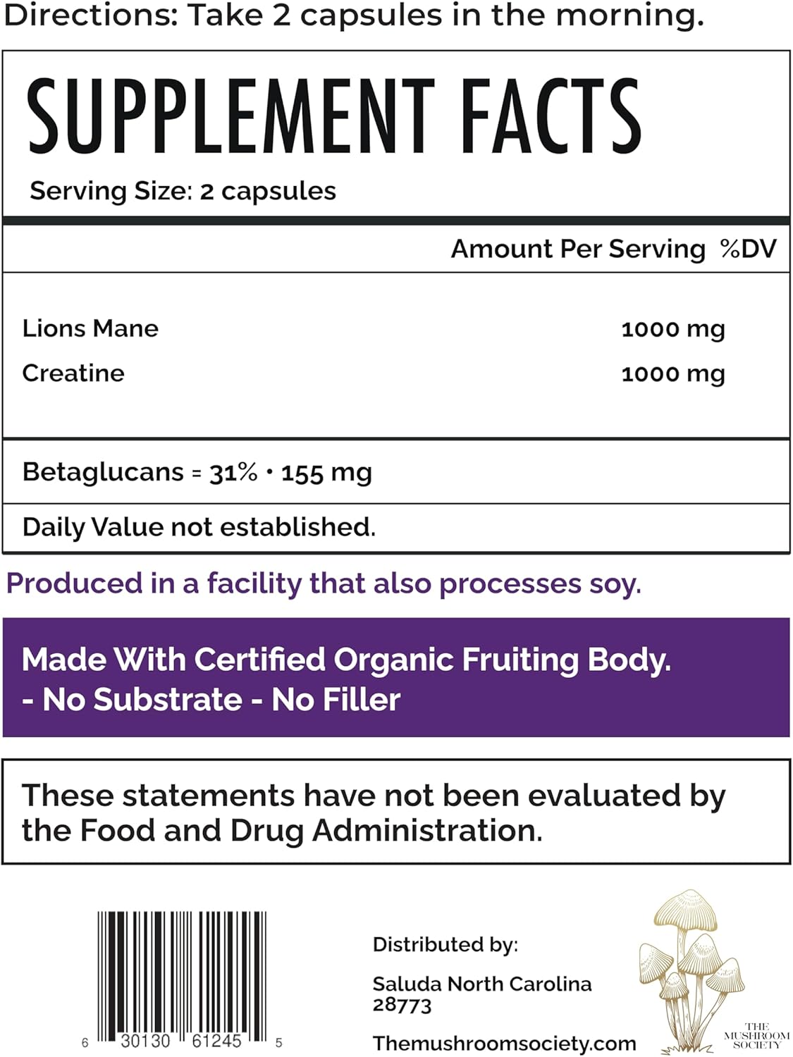 Lion’s Mane Extra Supplement - 1000 mg Lion’s Mane + 1000 mg Creatine – Mental & Physical Energy, Clarity & Performance - 60 Vegan Capsules