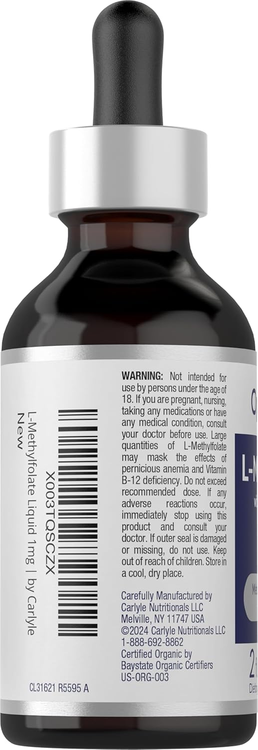 Carlyle L-Methylfolate Drops 1mg | 2 Fl Oz | with Organic Glycerin | Liquid Sublingual Supplement | Fruit Punch Flavor | Vegetarian, Non-GMO