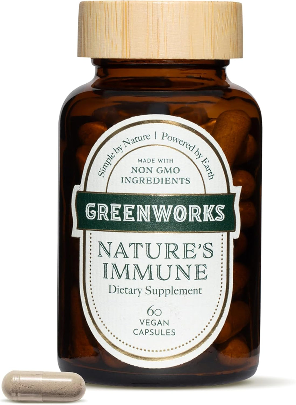 Greenworks Nature's Immune Organic Immune Support Supplement with Elderberry, Echinacea, Ginger, Turmeric, Oregano & Mushrooms - Vegan Capsules for Year-Round Wellness, Non-GMO, Gluten-Free, 60 Count