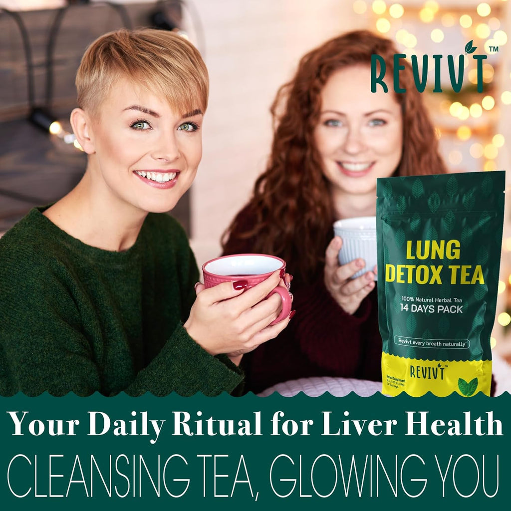 REVIVT Lung Detox Tea - Natural Lung Cleanse & Respiratory Support, Herbal Blends with Mullein Leaf, Eucalyptus, Thyme, Peppermint, Caffeine Free, 14 Day Supply
