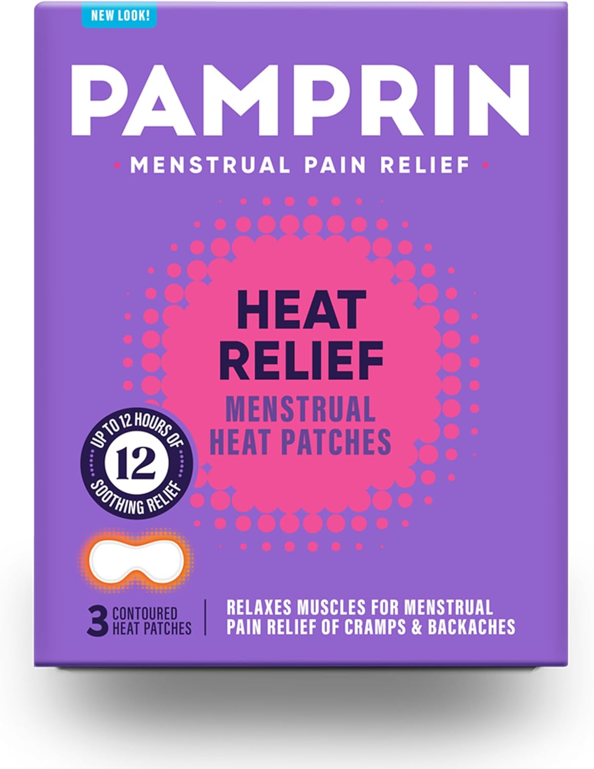 Pamprin Heat Relief Menstrual Patches for Portable Menstrual Pain Relief of Cramps and backaches, 3 Count
