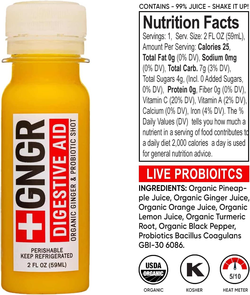 +GNGR Immunity Sampler Organic Ginger Wellness Shots - Premium Ginger Shots for All Natural Digestive Support and Immune Support - Cold Pressed Ginger Juice - Nothing Artificial (2 Oz, Pack of 12)