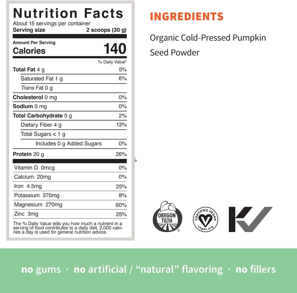 Sprout Living Organic Pumpkin Seed Protein Powder, Unflavored, 20 Grams of Plant Based Protein Powder Without Artificial Sweeteners, Non Dairy, Non-GMO, Vegan, Gluten Free (1 Pound, 15 Servings)