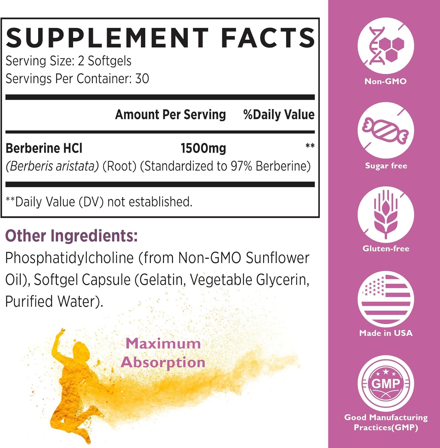 Liposomal Berberine Supplement 1500mg - Third Party Tested, High Bioavailability Berberine HCL Capsules for Women and Men, AMPK Activator for Cardiovascular Health, Sugar-Free, Non-GMO,120 Softgels