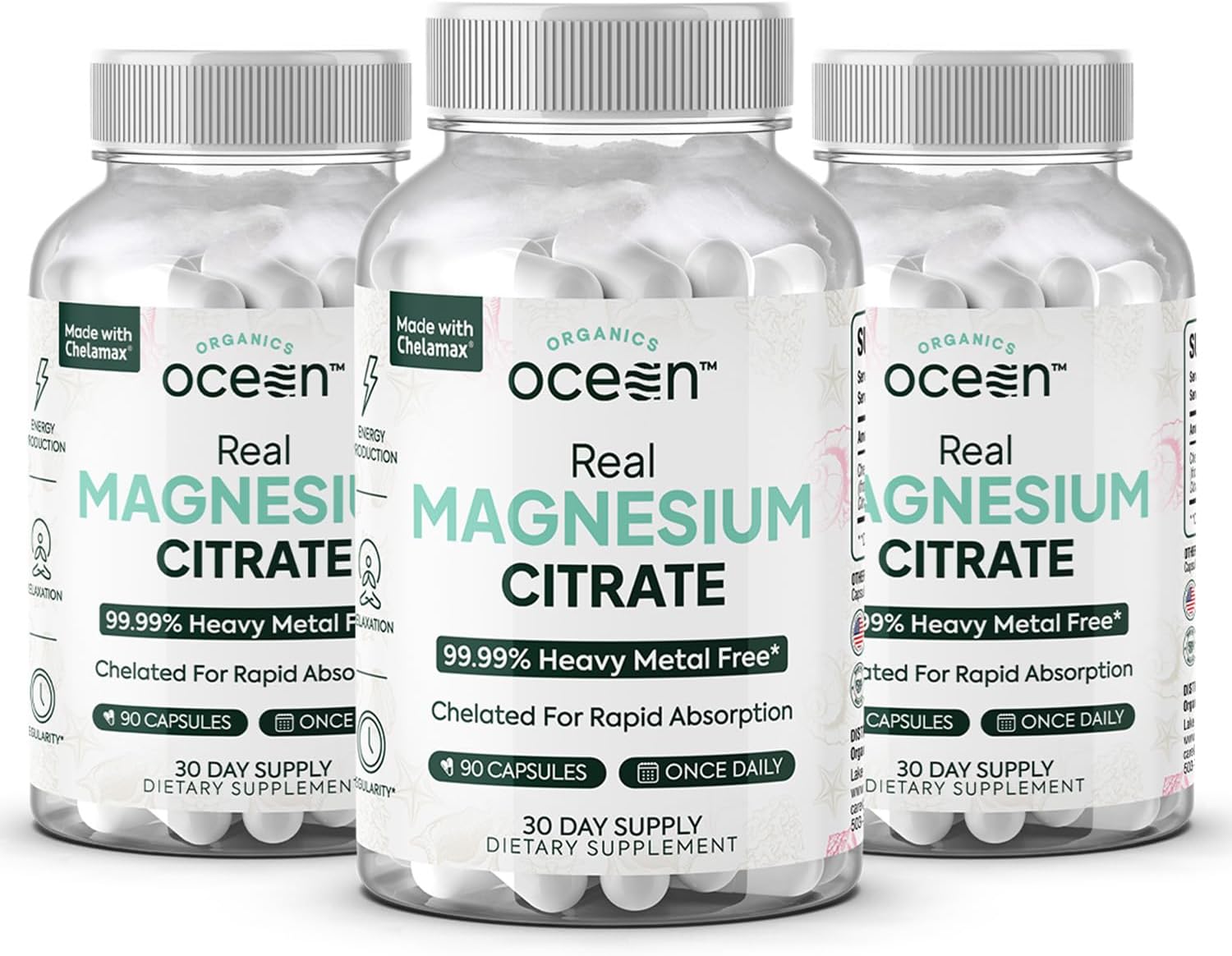 Real Magnesium Citrate - High Absorption Magnesium Supplement - Chelated Magnesium to Support Energy, Relaxation, and Regularity - 3 Pack Bulk Supply