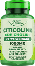 Citicoline CDP Choline 1000mg - Extra Strength Brain Supplements for Memory and Focus, Choline Supplements - Non-GMO Nootropic with Acetylcholine Support - 90 Vegetarian Capsules